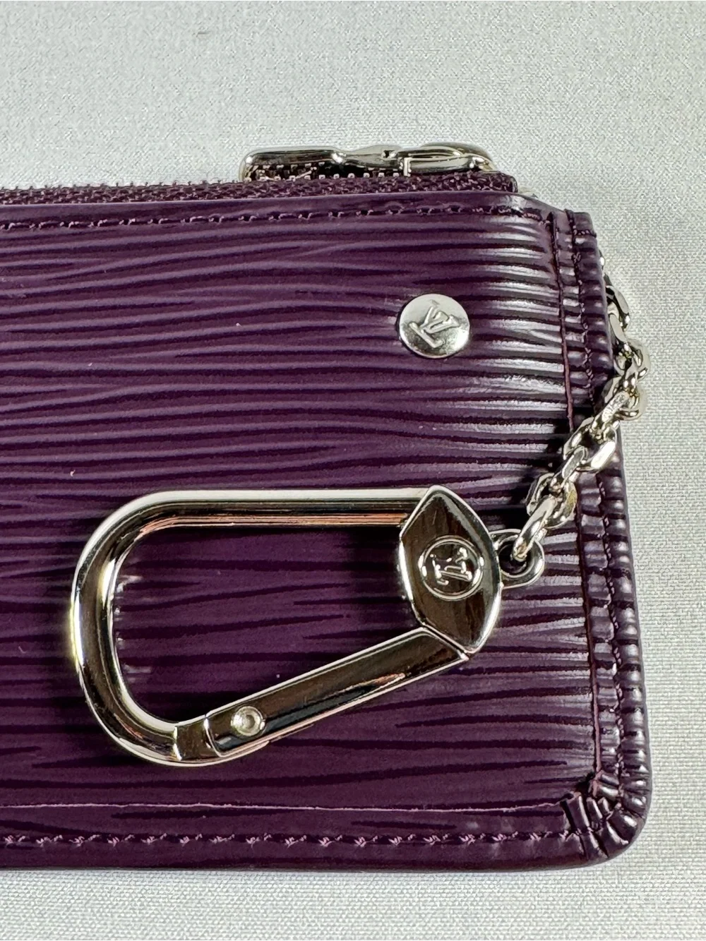 Louis Vuitton Pochette Cles: Purple Epi Leather Key Pouch with Silver Hardware